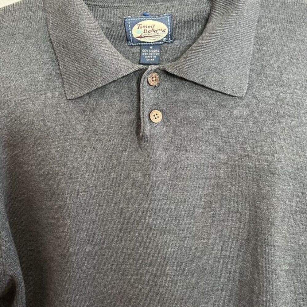 Tommy Bahama Mens Long Sleeve Modal/Cotton 2 Button Placket Sweater Gray‎ Medium - Picture 3 of 11